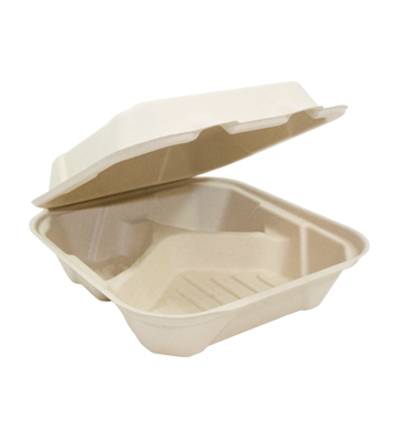 Compostable Blended Sugarcane 9&quot; Three Compartment Hinged