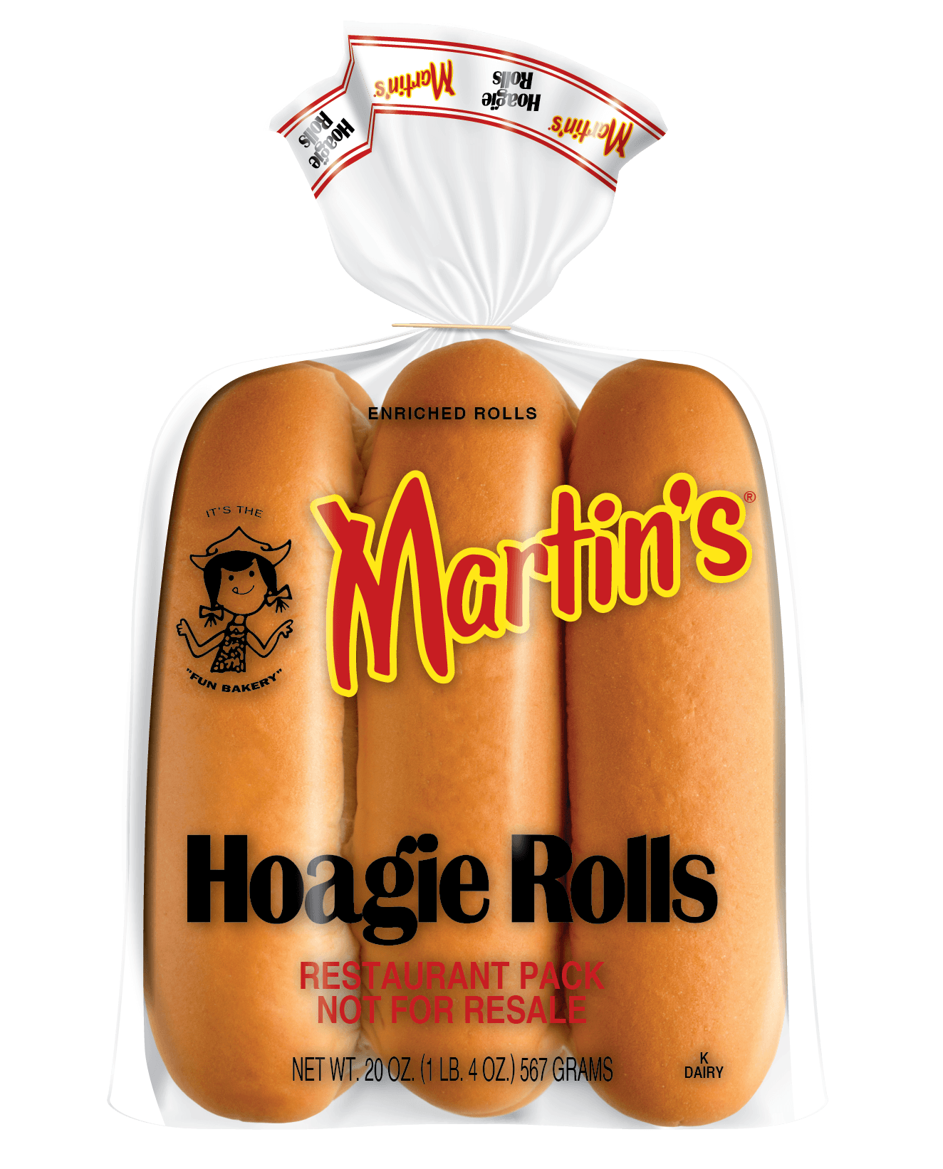 Martins Sausage Hoagie Rolls  8.25Lx2.25Hx2.25W 6x6/cs
